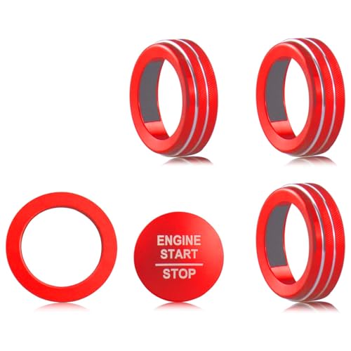 Image of for Honda 2026 Passport /2026 Pilot Interior Accessories, Aluminum Alloy one-Button Start Cover /Ring, air Conditioning knob, 5-piece Set (red)
