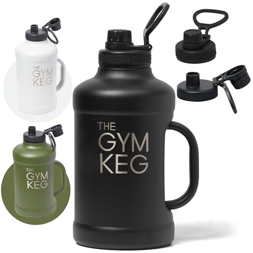 Gym Keg Insulated Metal Water Bottle - 2L Large Capacity - Keeps Cold for 24 Hours and Warm for 12 Hours - Stainless Steel - Wide Mouth Design - Odor Resistant - Ideal for Gym and Outdoor - Black