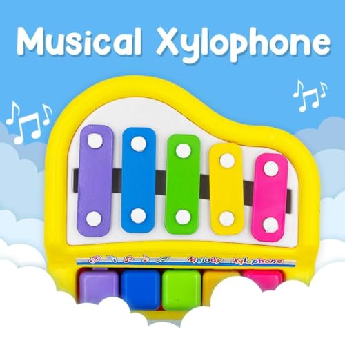 Image of ToyBharat 2-in-1 Musical Xylophone and Piano Keyboard | Interactive Musical Toy with 5 Keys and 2 Mallets | Educational Toddler Instrument for Early Learning | Fun Sounds and Vibrant Colors
