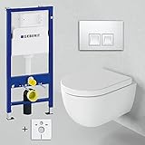 Spülrandloses Hänge WC mit Geberit Duofix Vorwandelement UP100 I Wand WC kurze Ausladung 49cm Schallschutz I Vorwandelement WC Set spülrandlos I WC Drückerplatte Delta 50