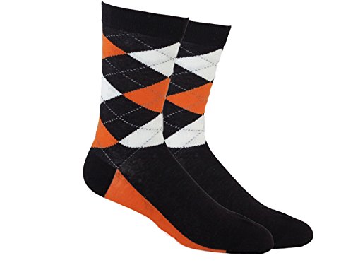 vangobeauty MEN ARGYLE SOCKS Orange Black and White Argyle- Dress Socks- size 7-13