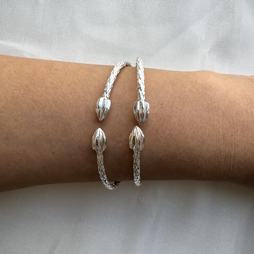 Cocoa Pods Ends .925 Sterling Silver West Indian Bangles Handmade Women Men Bracelets Caribbean Jamaican West Indies Gift Jewelry - PAIR (Made in USA)3