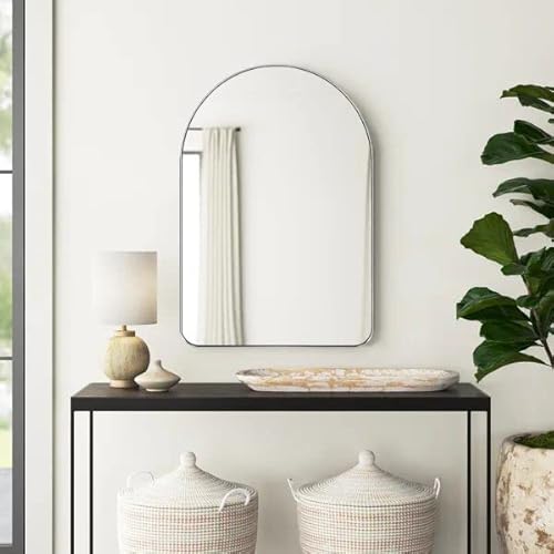 Teebarn Brushed Nickel Arched Mirror 24X36 Wall Mounted Bathroom Mirror With Metal Frame Arched Top Vanity Mirror For Wall Decor Hangs Vertically #TOP2