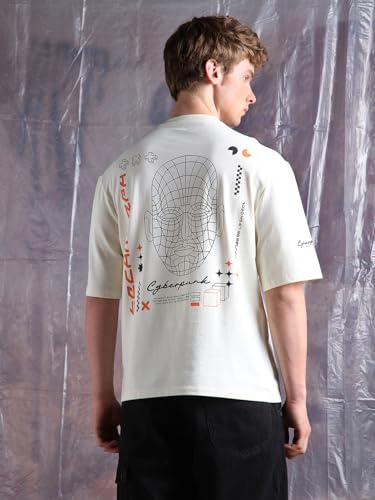 Image of Hubberholme Men Cotton Terry Printed Oversized Round Casual Neck Half Sleeves Tshirts