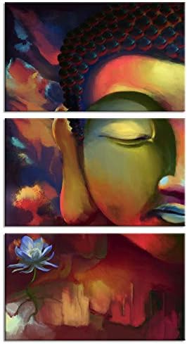 Hello Artwork Large Canvas Wall Art 3 Pieces Peaceful Buddha Religion with Fancy Flowers The Picture Buddhism Print On Canvas Stretched and Framed for Home Wall Decoration (20x28inchx3pcs)