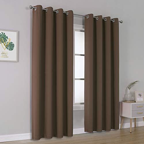 Image of IVAZA Living Room Bedroom Room Darkening Thermal Insulated Polyester Solid Blackout Curtain Noise Reducation Door Curtain 7 feet Set of 2(Coffee)
