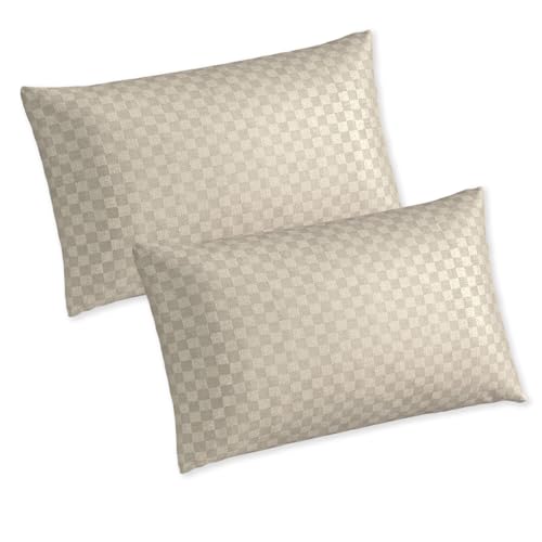 Image of Trance Home Linen 300TC 100% Cotton Jacquard Checks Pillow Covers | Set of 2 Pillow Cases |Standard Size (18 x 28 inch, Pearl)