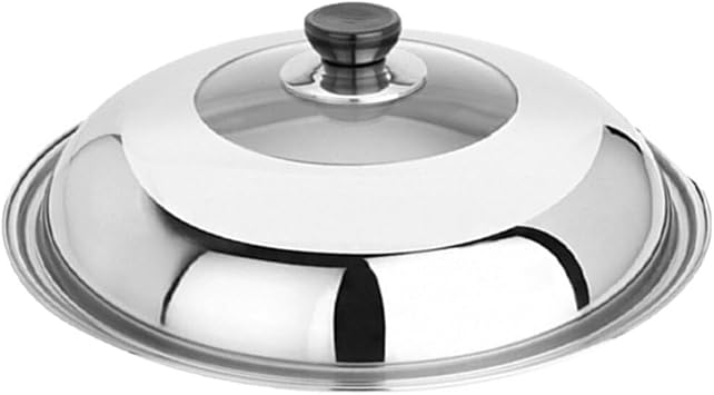 Kichvoe Cooking Pot Lid 34Cm Stainless Steel Wok Lid with Glass Tabletop Multipurpose Frying Pan Lid Metal Cookware Lid Frying Pan Cover Home Kitchen Supplies
