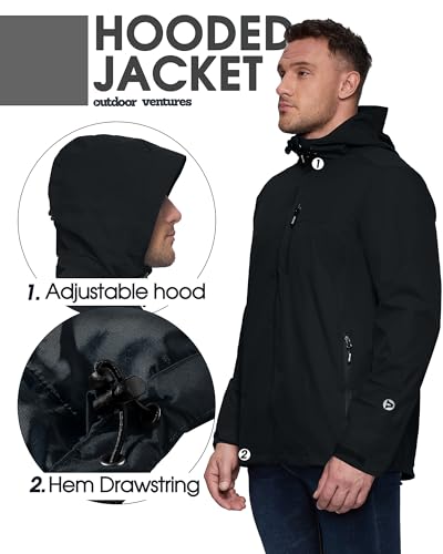 Outdoor Ventures Men's Packable Rain Jacket Waterproof Lightweight Raincoat with Hood Windproof Cycling Jackets4