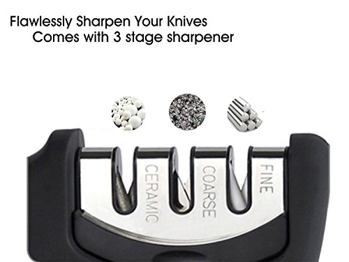 Kitchen Knife Sharpener 3 Stage Professional Knife-Sharpening Kit, Kitchen & Outdoor Sharpens Steel & Ceramic Knives For All Knife Sizes (Black) #TOP6