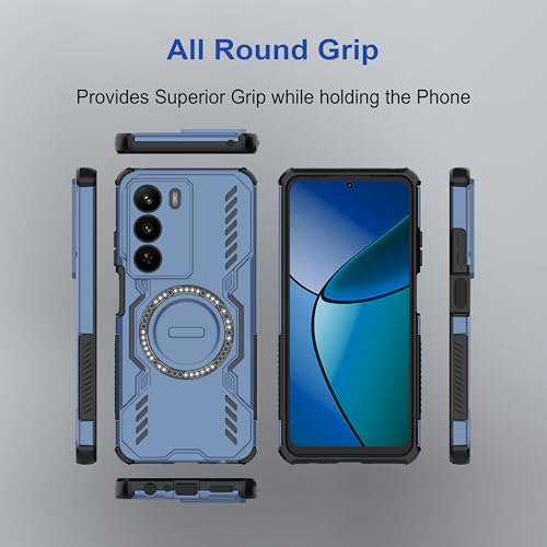 Image of amazon basics Back Case Cover for Realme P3 Lite 5G | Magnetic Case with Built-in Metal Ring | Supports MagSafe Charger, Wallet & Car Mount | Shockproof Hybrid PC + TPU | Blue