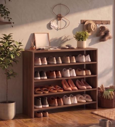 Image of Spyder Craft Engineering Wood Open Shelf Shoe Organizer Shoe Cabinet for Home, Shoe Rack with Multiple Shelves, Space Saving Shoe Rack for Entryway, Living Room & Bedroom, Colambian, DIY Assembly