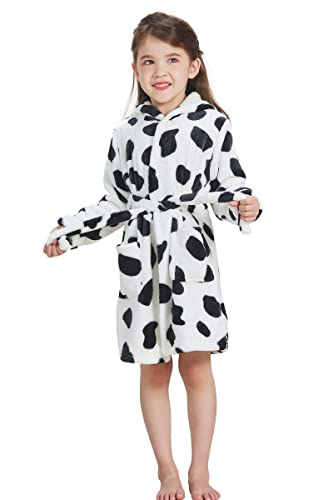 Echery Boys Girls Hooded Pajamas Soft Coral Fleece Bathrobe Unisex Dressing Gown Sleepwear (110/3T-4T,Height:39.37", Cow Print) #TOP2