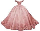 Mouccy Women's Princess Quinceanera Dresses Ball Gown for Guest Off Shoulder Lace Sweet 15 16 Prom Gowns Dusty Rose Pearly Evening Gowns 8