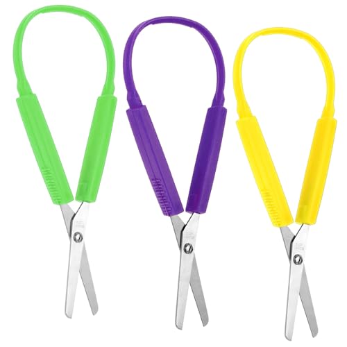 Telooco - 3Pcs Loop Scissors Adaptive Design Scissor Colorful Handle Self-Opening Safety Scissors for Kids Children Schools Special Need Daily Diy Crafts 5.5 Inch