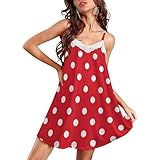 Emoming White Polka Dot Red Nightgowns for Women Night Gowns Lace Chemise Cute Sleepwear Cami Nightie XL