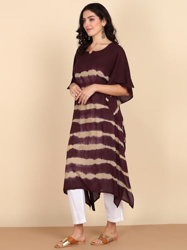 Image of Maaesa Women Handcrafted Tie & Dye Rayon Crepe Kaftan Dress | Casual Wear | Flowy Kaftan Style | Lightweight & Breathable Fabric