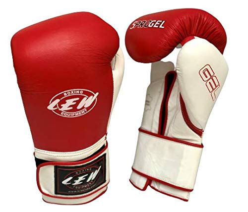 LEW Red/White Gel Sparring Gloves (Red/White, 16 OZ)