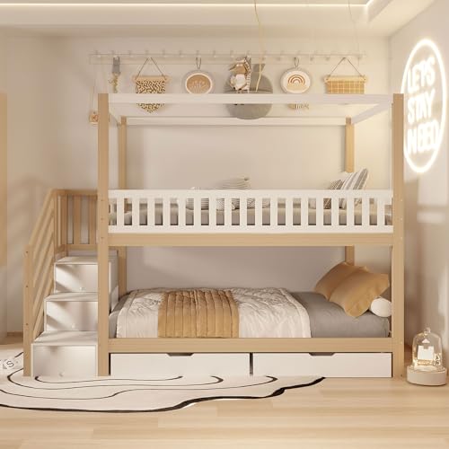 Letto A Castello Bambini MIMI DL Con Cassetto - Legno Naturale, 70x140 Cm, Rete Inclusa - Foto 3