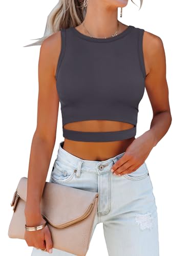 Image of ANRABESS Women Tank Tops High Neck Sleeveless Sexy Cutout Racer Back Going Out Crop Tops Shirts Summer Y2K Outfits