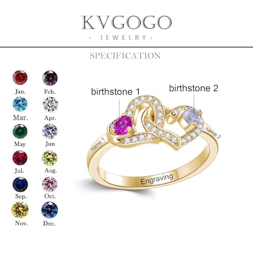 Birthstone Mother Promise Rings Solid 10k 14k 18k Gold Engraved 2 Names Customized 2 Birthstones Christmas For Mom Wife Lover4