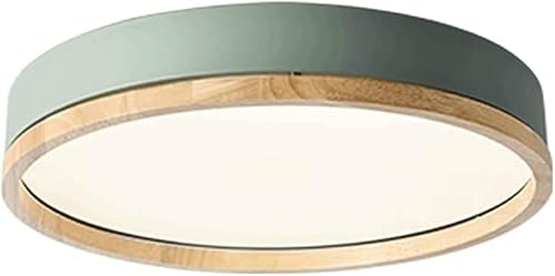BNTCTC Modern Minimalist LED Ceiling Light, 3-Color Dimming Embedded Ceiling Lamp, Wood Acrylic Recessed Round Drum Ceiling Lighting Bedroom Living Dining Room Kitchen Fixture(Green,30cm)