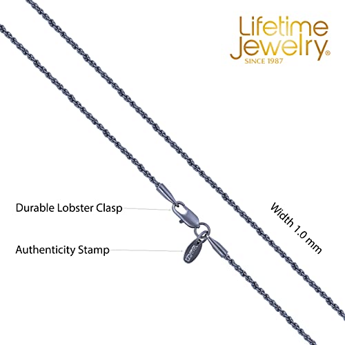 LIFETIME JEWELRY 1mm Rope Chain for Men & Women Diamond Cut 14 to 30 Inch | Black | Gunmetal | Stainless Steel (22 inches, Gunmetal)
