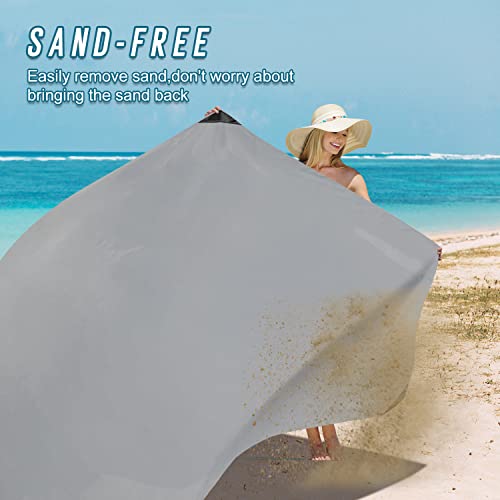 Odoland Beach Blanket Picnic Blanket, 43.3" X 27.5" Sandproof Waterproof Outdoor Pocket Blanket With Portable Bag, Foldable Lightweight Sand Free Beach Mat For 1 People Hiking, Camping, Travel, Grey #TOP22