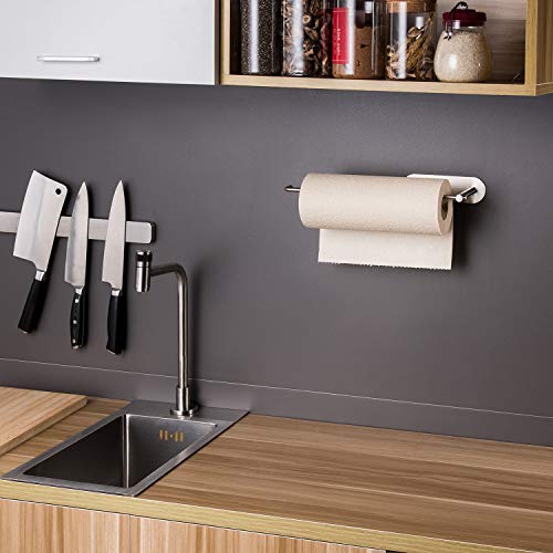 YIGII Paper Towel Holder Under Cabinet Mount - Self Adhesive Paper Towel Rack or Wall Mounted for Kitchen, 12 Inch Bar - Fit All Roll Sizes, Stainless Steel