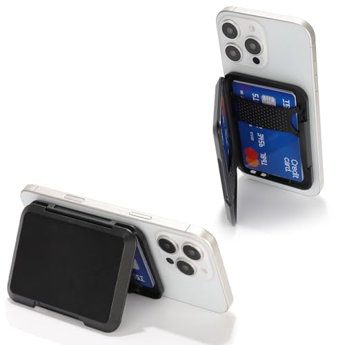 Lipvina MagSafe対応 スマホウォレット 3in1デザイン 強力磁石内蔵/携帯スタンド機能/カード2枚収納 固定クリップ&背面マグネットポケット付属 iPhone17 16 Pro Max Plus/15/14/13/12シリーズ対応 ブラック - ブラック (ブラック)