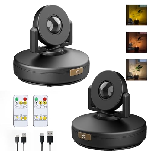 VIGMOJ Spot Lampe LED Kabellos Deckenstrahler mit Fernbedienung Puck Licht Leselampe Timer, Batteriebetriebenes Bild Licht mit Drehendem Lichtkopf für Wandmalerei Dartboard, 2 Stück