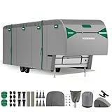 SOONWIND Heavy Duty 7 Layers 5th Wheel RV Cover, Camper Cover & Travel Trailer Cover 31-34ft, Waterproof Windproof All-Weather Protection with Gutter & Tongue Jack Covers Reinforced Straps - Green
