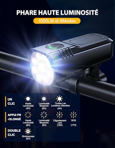 ISEYOU Światła rowerowe LED, [8+7 trybów i 9+9 super jasnych diod LED] światła rowerowe, przednie i tylne światło rowerowe, szybkie ładowanie USB, wodoszczelność IP65, do MTB, nocy, kempingu, jazdy na