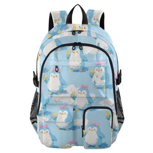 Mochila de pingüino azul de 17.5 pulgadas para estudiantes y oficina