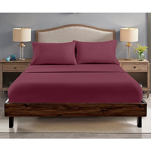 FreshCulture Twin Fitted Sheets, Bulk Pack of 6, Deep Pocket, Soft Microfiber Bottom Sheets for Home, Salons, Hotels, Twin Size Fitted Sheets Only (Burgundy)