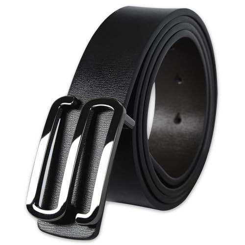 Image of Aurolran Men&Womens Leather Dress Belt Business Automatic Buckle Belt Color-Black Silver Gold