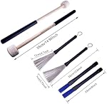 Grand sac de bâtons de tambour avec 6 Paire Bâton de tambour et de Mallet Set Nylon Bâtons de tambour, Bambou Jazz Bâtonnets de tambours, Brosses de fils de tambour rétractables, Basse Bâteau de tambour pour Jazz Folk Rock Band Drummers