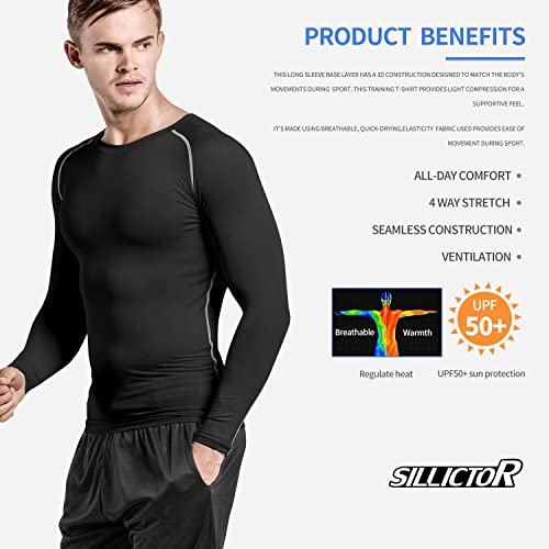 Sillictor Mens Compression Base Layer Top Quick Dry Long Sleeve Running Top Mens UPF 50+ Sports Underlayer for Ski Golf Cycling Hiking Football,Breathable Moisture Wicking Muscle Support - Image 5
