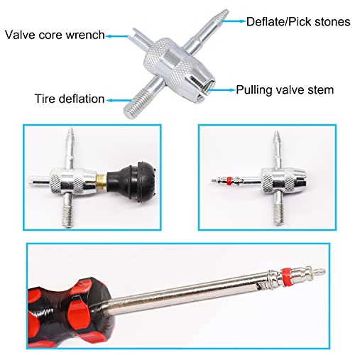 Image of Tire Valve Stem Puller Installer Tool Kit - 10PCS Valve Cores, 10PCS TR412 Tire Valve Stem, 4-Way Valve Tool, Single and Dual Heads Valve Core Remover Tire Repair Tool