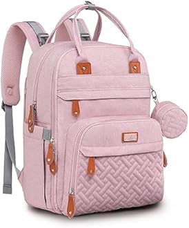 BabbleRoo Diaper Bag Backpack - Baby Essentials Travel Tote - Multi function Water Resistant Diaper Bag, Travel Essentials Baby Bag with Changing Pad, Stroller Straps & Pacifier Case - Unisex, Pink