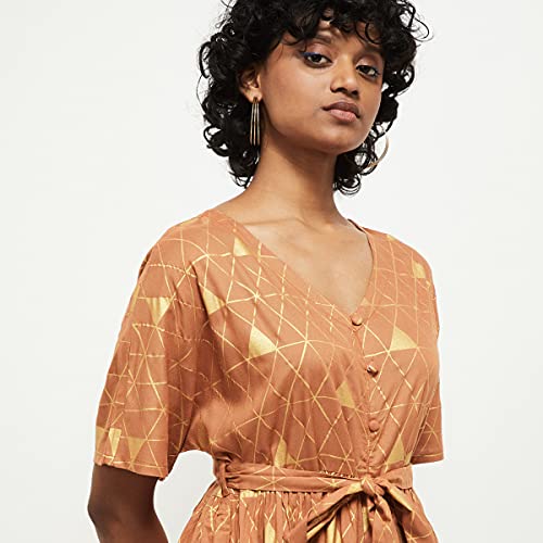 Image of Max Women's Rayon Printed Short Sleeves Midi Dress Ankle Length Ethnic