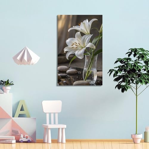 Poster lys blancs vase en verre solution déco pour mur vide 40x60cm - 4