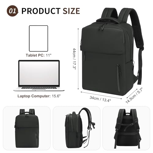Mochila liviana para portátil y viaje, resistente al agua, negra miniatura 3