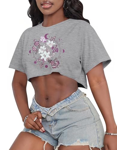 Image of Crop Tops for Women Oversized Short Sleeve T Shirts Crew Neck Cropped Tees
