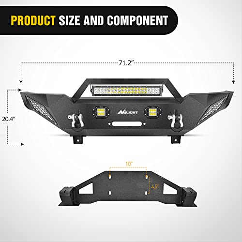 Image of Nilight Front Bumper Full Width Solid Steel fit for 2005 2006 2007 2008 2009 2010 2011 2012 2013 2014 2015 Toyota Tacoma Pickup Truck Winch Plate Offroad 120W Light Bar 18w Pods