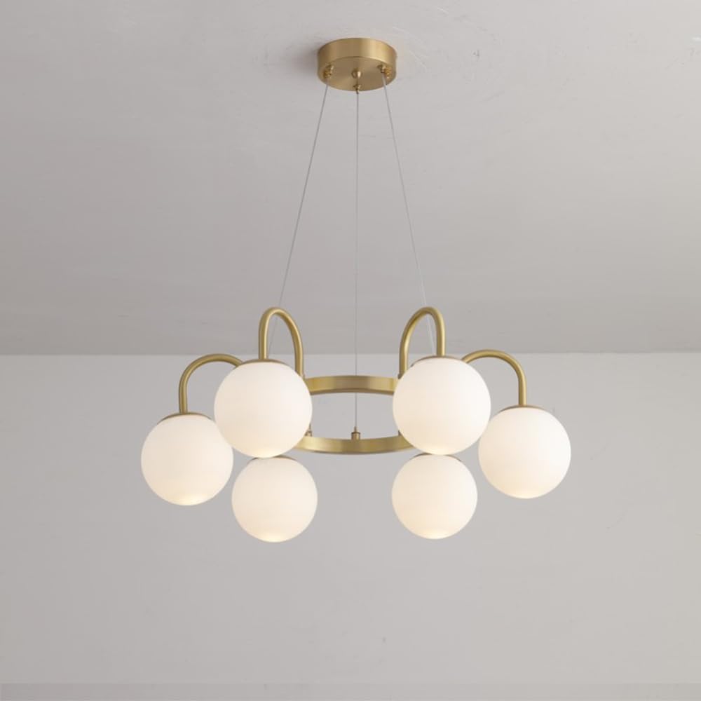 Lampe suspendue boule de verre blanc lustre globe moderne doré luminaire laiton brossé 6x
