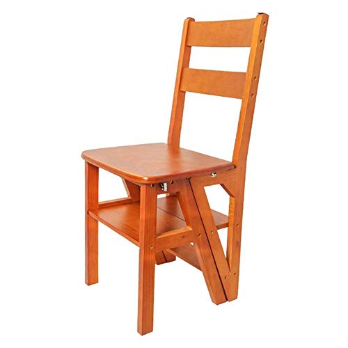 Taburete plegable de madera con 3 niveles para pie y biblioteca 2