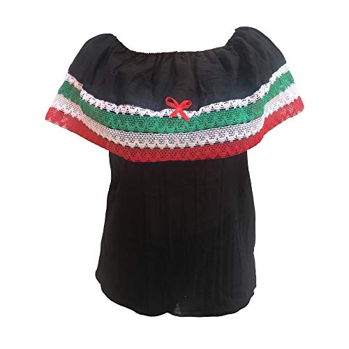 Mexican Fiesta Tricolor Blouse for woman Ladies and Teens Mexican Flag 15 de septiembre La Patria Off The Shoulder