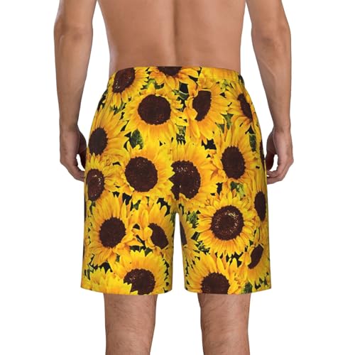 WURTON Yellow Sunflowers Print Men's Swim Trunks Quick Dry Beach Shorts with Pockets Lining Swimwear Bathing Shorts3