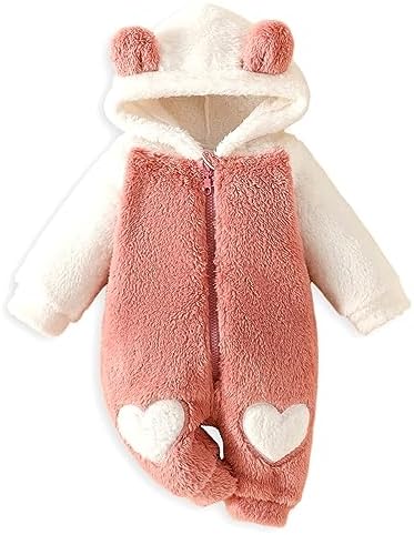AMAWMW Newborn Baby Girl Winter Outfit Hooded Jumpsuit Infant One Piece Romper Baby Warm Snowsuit Clothes Gifts Set